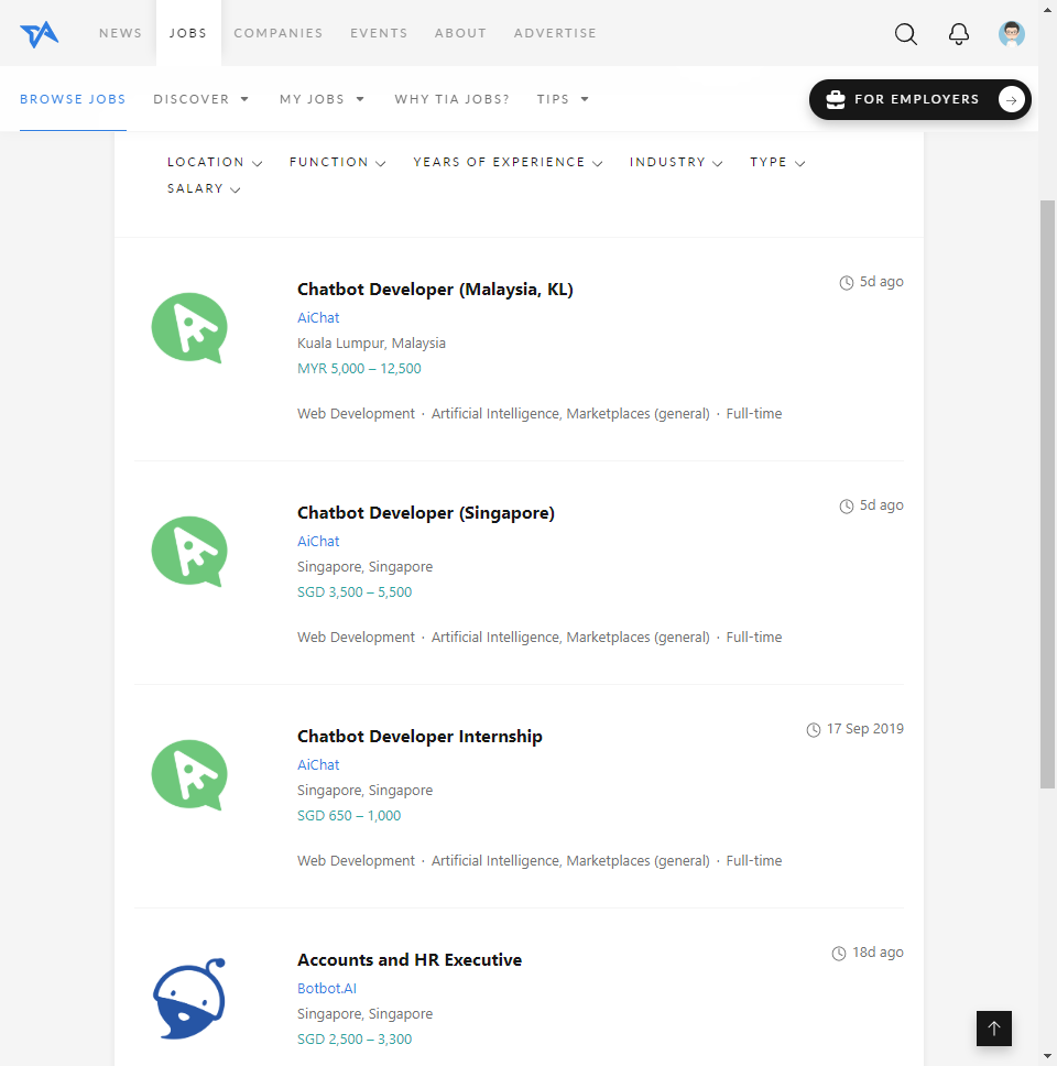 Chatbot developer jobs